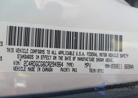 2012 Dodge Grand Caravan Sxt z USA, uszkodzony, nr VIN 2C4RDGCG6CR294964